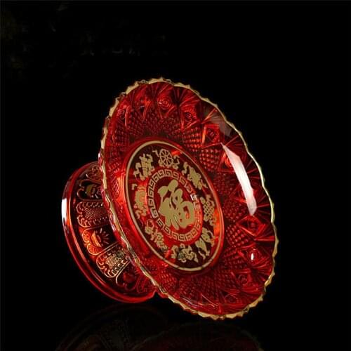 Chinese Character "Fu" Crystal Fruit Tray Plastic Tray for Buddhist Buddhist Supplies Living Room Furnishings 10 Cm High