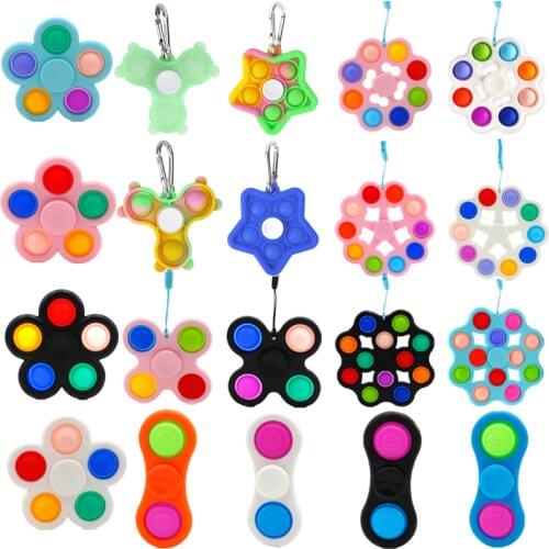 Toy Silicone Push Bubble Fingertip Spinner Keychain Sensory Anti Stress Toys Kawaii Flower Shaped