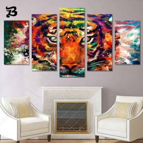Canvas Painting Animal Wall Art Colorful Tiger Home Decoration 5 Pieces Canvas Posters Prints Wall Picture for Living Room Decor