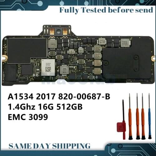 A1534 2017 1.4GHz 16gb 512GB EMC 3099 820-00687-B LOGIC BOARD FOR MacBook Retina 12"2017 MOTHERBOARD MAINBOARD
