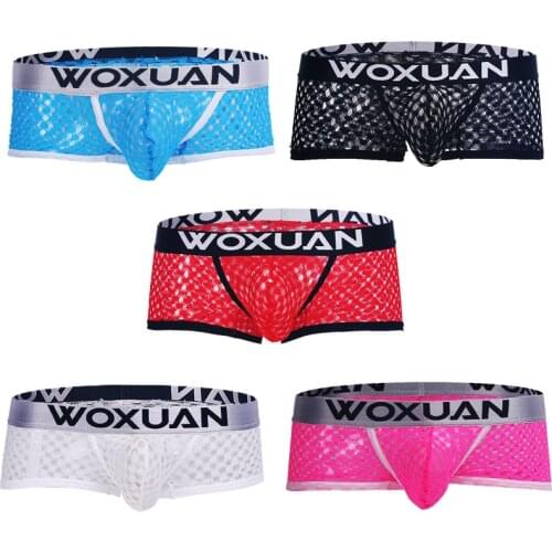 Men Ultra thin Underwear Transparent Honeycomb Net Mesh Bikini Boxers Bulge Underpants Short Sexy Lingerie Intimates Panites