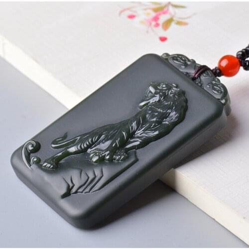 Natural A hetian jade handcarved black jade tiger green jade necklace jade pendant unique jadeite jade necklaces men jewelry