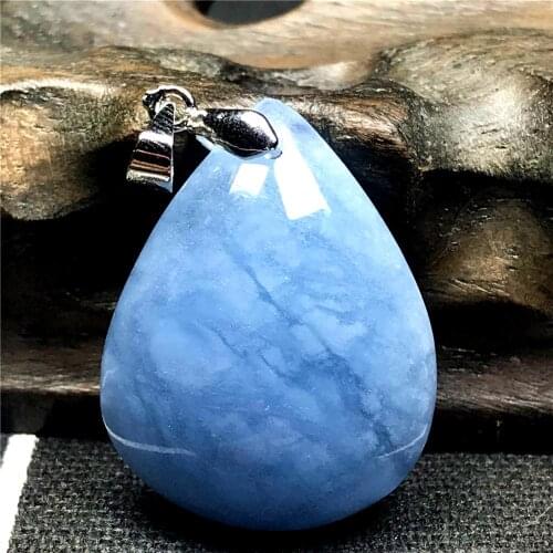 Natural Blue Aquamarine Pendant For Woman Man 29x23x10mm Gemstone Clear Water Drop Beads Silver Necklace Pendant Jewelry AAAAA