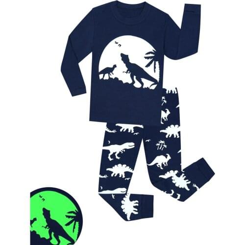 Boys Pajamas Sets Dinosaur Sleepwear Glow In Dark Pijamas Green Light Sleepwear Kids Cotton Clothes Suit Full Sleeve Pyjama