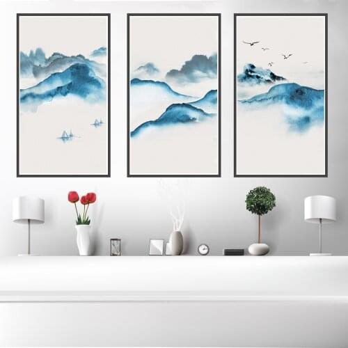 Traditional Chinese White Mist Mountain Range Poster Canvas Print Painting Wall Art Living Room Home Decoration