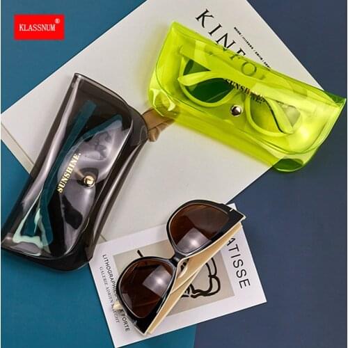 1pcS Transparent Jelly Glasses Bag Men And Women Sunglasses Storage Protection Box Travel Portable Glasses PVC Case Green Grey