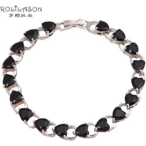 ROLILASON easy chic design Heart shape Black Onyx Charm silver Bracelets for women fashion jewelry TBS759