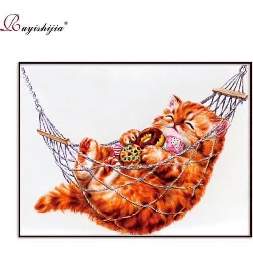 RUYISHIJIA 5D Diamond Painting Full Drill Square Diamond Mosaic Embroidery Pictures of Rhinestones diamant Animals Cat