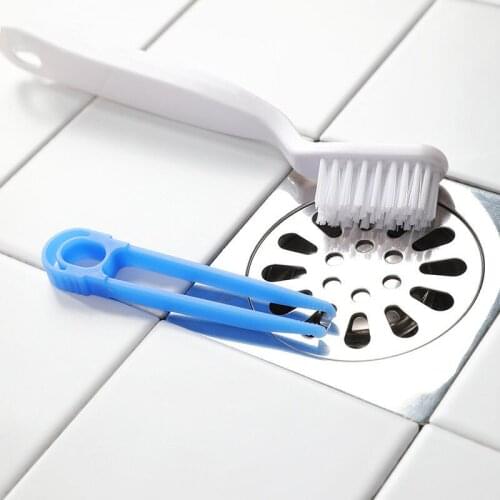 2 in 1 Detailing Drain Cleaning Brush Bathroom Toilet Sewer Hair Cleaning Sink Gap Brush with Tweezers Cleaning Kit Tool