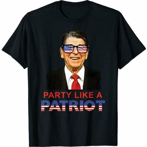 Party Like A Patriot Ronald Reagan Sunglasses Usa T-shirts Tee US cotton trend