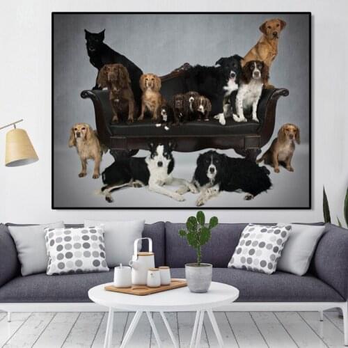 Modern Animals Posters and Prints Wall Art Canvas Painting Lovely Dog Family Pictures for Living Room Home Decor No Frame