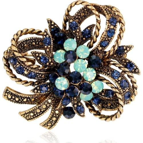 Alloy Crystal Flower Brooches For Women Fashion Design Vintage Style Brooch Pin Wedding Bouquet Bejeweled Accessories AC001