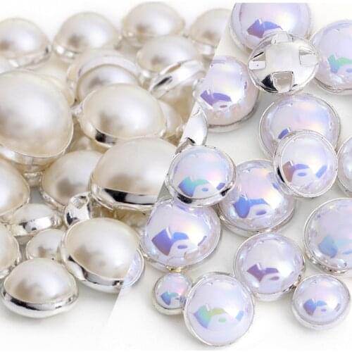High-grade round shape Sew On Pearls stones,silvery bottom claw rhinestone with holes,Diy/Clothing accessories