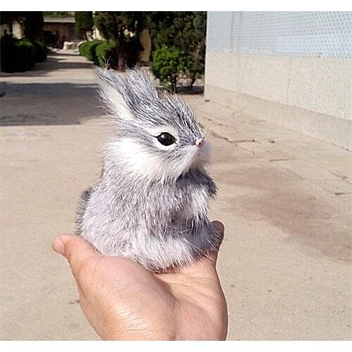 Simulation rabbit 12x8CM hard model,polyethylene&fur gray rabbit toy home decoration Xmas gift 1749