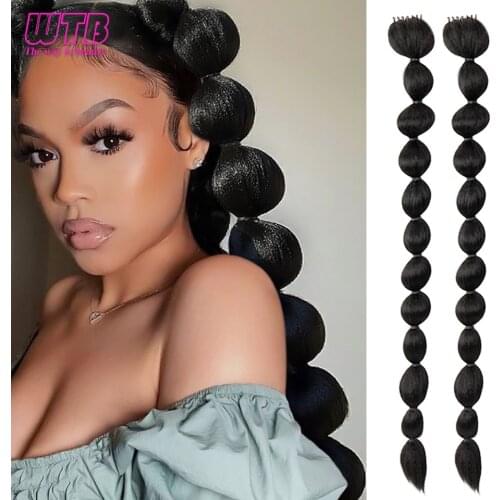 WTB Synthetic Bubble Braids for Women Afro Fluffy Straight Bubble Ponytail Hair Extension African American Clip Hairpieces 100CM