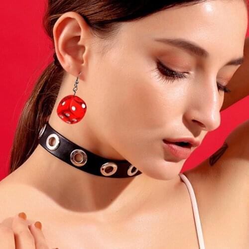 2019 Women Earring Red 3D Jewelry Personality Hip Hop Night Club Jewelry Long Stainless Steel Ear Hook & Acrylic Dice Earrings