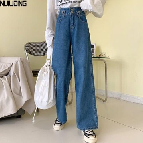 Women Wide Leg Jeans Trousers 2021 Spring Autumn New Solid High Waist Loose Vintage Straght Demin Long Pant Female Plus Size 4XL