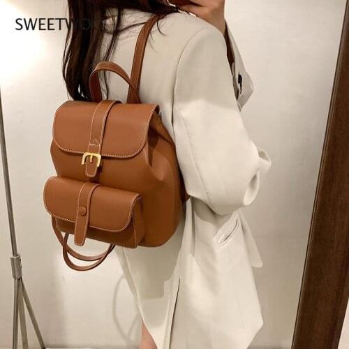 Womens Leather Backpack French Shoulder Bag Fashion Female School Bag Girl High Quality Fashion Multipurpose Backpack