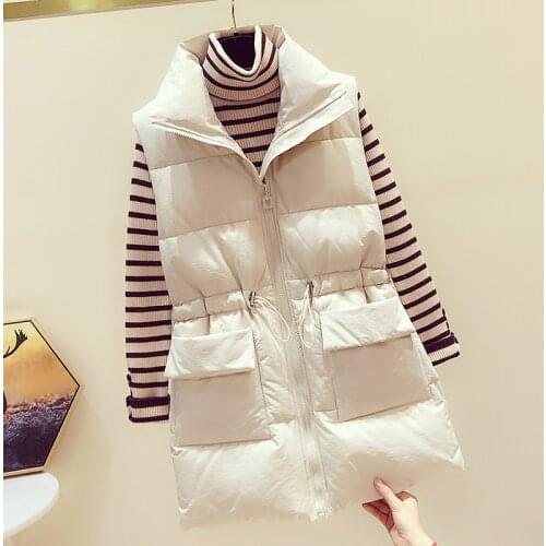 Women Winter Vests 2020 New long Vest Cotton Padded Jacket Sleeveless Female Winter Waistcoat Vest with pockets