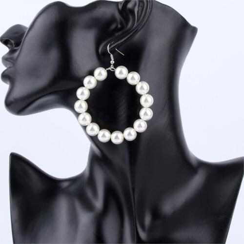1Pair Boho Handmade Imitation Pearl Beads Loop Eerrings Round Brincos Statement Pendientes Women Wedding Gift Jewelry E2755