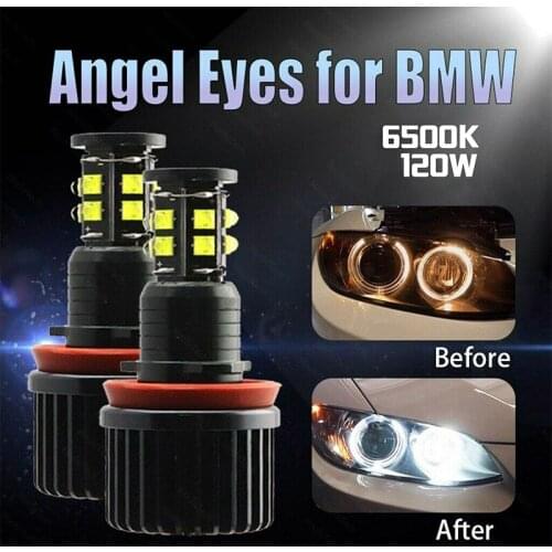 2Pcs Error Free CANBUS Compatible 120W H8 6000K White Angel Eyes LED Headlight Marker Lights Bulbs For BMW E92 E93 E63 E70 X5 X6