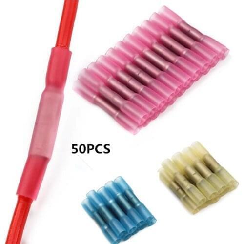 10/20/25/50PCS Heat Shrink Butt Terminals Insulated Electrical Wire Connectors AWG 22-10 Cable Crimping Terminals Connector Kit