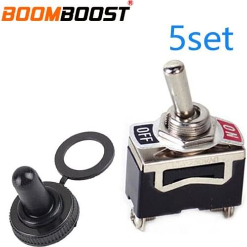 5Set SPST For Car Yacht Tractor Boat Heavy Duty Screw Terminals Rubber Waterproof Boot 2Pin Rocker Toggle Switch 15A 250V ON/OFF