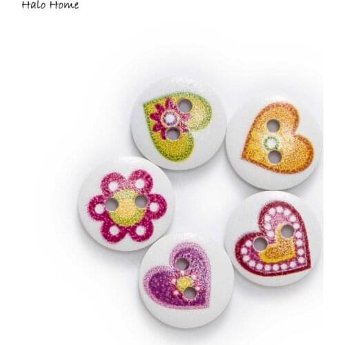 50pcs Heart Pattern Round Wooden buttons Sewing Scrapbook Clothing Gifts Crafts Handwork Accessories 15mm