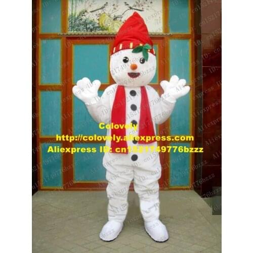 White Snow Man Yeti Snowman Mascot Costume Mascotte With Red Spinous Hat Happy Face Adult Size Fancy Dress No.193 Free Shipping