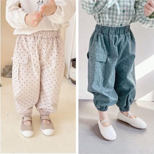 2-7 Y Baby Girls Trousers Spring Kids Korean Casual Ankle-length Pants 2021 Fashion Dots Print Harem Pants for Girls Wholesale