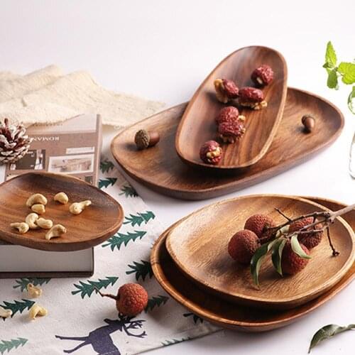 Whole Wood lovesickness Wood Irregular Oval Solid Wood Pan Plate Fruit Dishes Saucer Tea Tray Dessert Dinner Plate Tableware Set
