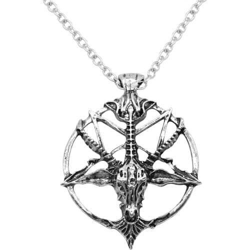 Fashion Vintage Women Men Pentagram Pan God Skull Goat Head Pendant Chain Necklace Jewelry
