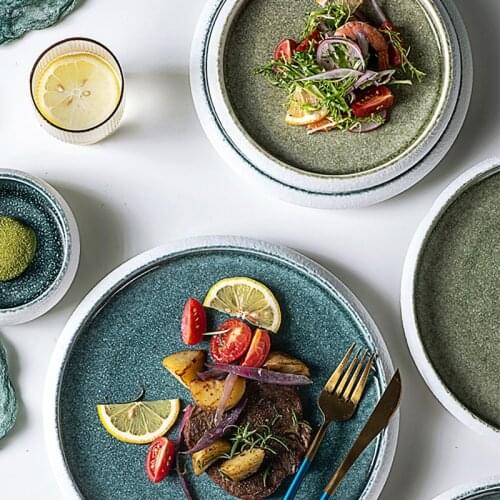 KINGLANG Kiln Ice Split Glaze Bowl Original Design Ceramic Flate Plate Japanese Sushi Sashimi Bowl Salad Bowl