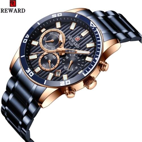 2019 New Blue Quartz Clock REWARD Mens Watches Top Brand Luxury Watch Men Chronograph Sport Waterproof Wrist Watch Reloj Hombre