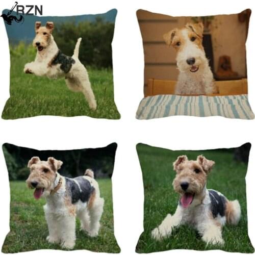 Animal Dog Wire Fox Terrier Decorative Pillowcase Home Decor Sofa Cotton Linen Pillow Cushion Cover 45X45cm Fundas De Cojin