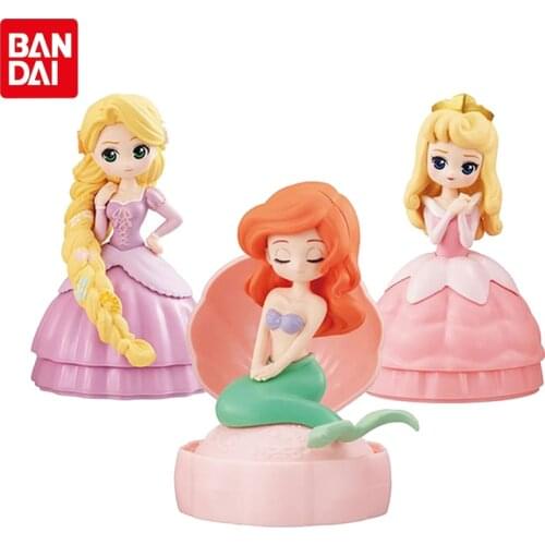 Bandai Genuine Gashapon Disney Princess Modeling Ornaments 10 Tangled Ariel Aurora Anime Action Figure Collection Model Toys