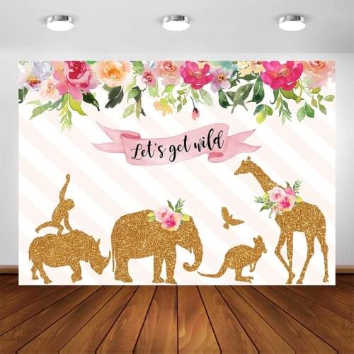 Wild One Photography Backdrop Pink Floral Baby Girl Birthday Party Background Animals Party Decoration for Photo Studio Booth