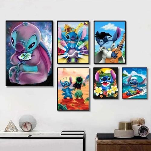 Disney art cute Cartoon Animal Canvas Paintings Stitch Posters and prints wall Art Pictures for living kids home room Decoration
