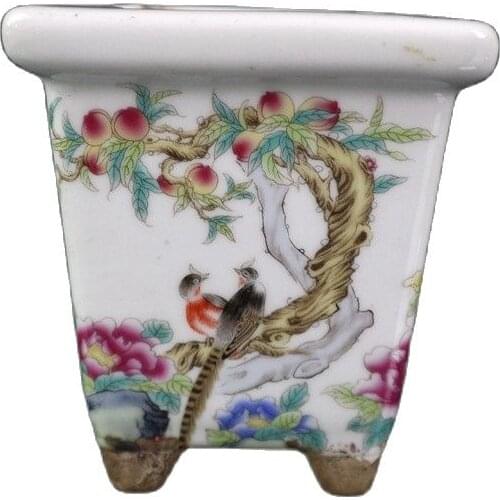 China Old Porcelain Pastel Longevity Pattern Square Flowerpot