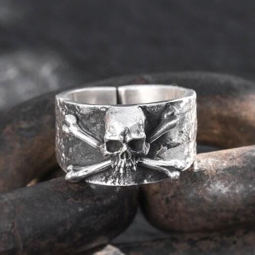 Solid 999 Sterling Silver MENS handmade skull PUNK RETRO ring jewelry gift A4531