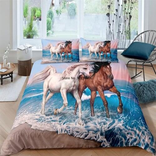 Animal Duvet Cover Single King Queen Size Horse Pattern Bedding Set 3D Printed Decor Comforter Cover Set Boys Girls Room Decor