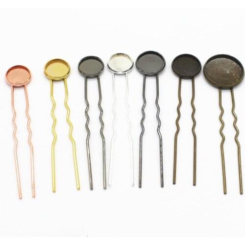 10 PCS 10/12/14/16/18/20mm Round Cabochon Base Hair Sticks Setting 7 Colors Plated Copper Hairpin Base For Jewelry Making