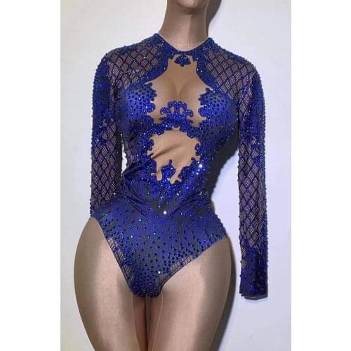 Black Sparkling Rhinestones Tassel Bodysuit Women Sleeveless Backless Bodycon Ladies Nightclub Performance Dance Show Costume