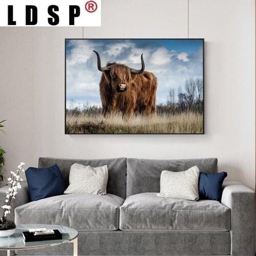 LDSP Nordic Animals Cow on The Grass Art PostersPrints Canvas Paintings Wall Art Pictures Landscape Modern Home Decor Unframed