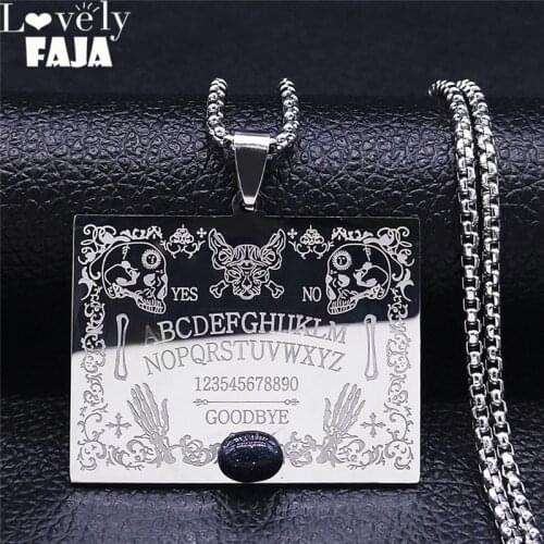 Witchcraft Divination Cat Skull Hand Digital Natural Stone Stainless Steel Necklaces Silver Jewelry collier gothique N2222S03