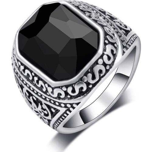 Megin D Silver Plated Retro Carved Stone Vintage Boho Indian Rings for Women Men Couple Friends Gift Fashion Jewelry Bague Anel