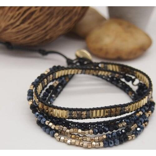 Trendy Crystal Hematite Wrap Bracelets for Women Friends Men Mid Layer 3Strands Miyuki Beadwork Boho Bracelet Jewelry Girls Gift