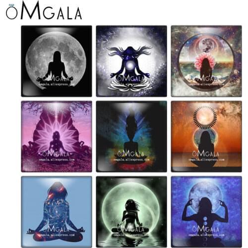 Cartoon Religious Yoga Girl Patterns 10pcs mixed 12mm/20mm/25mm/30mm photo glass cabochon demo flat back Making findings