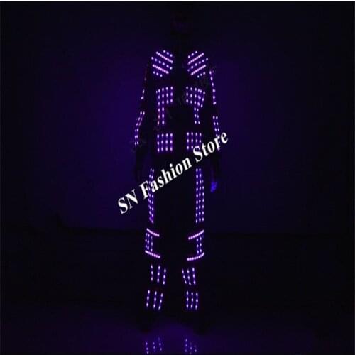 L104 Robot led costumes mens glowing luminous dance clothes RGB light colorful light stage suit party bar show wears DJ pant