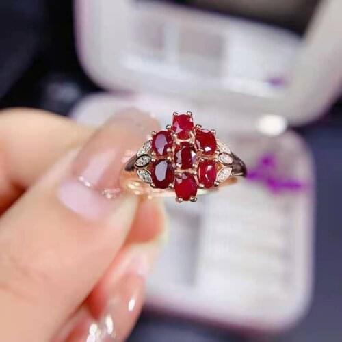 Natural New Burning Ruby Ring Real 925 Sterling Silver Fine Fashion Superflash Wedding Jewelry for Women MeiBaPJFS